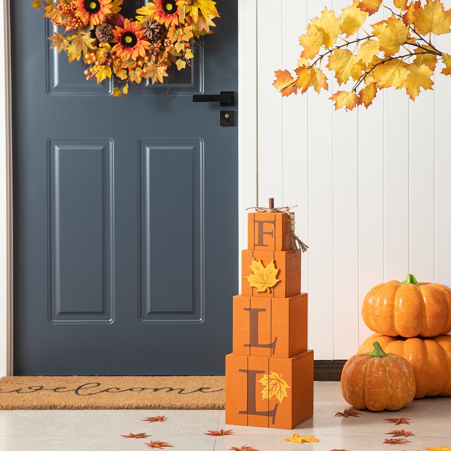 Set of 2 25.5&#x22;H Halloween and Fall Wood Reversible Boxed Porch Decor