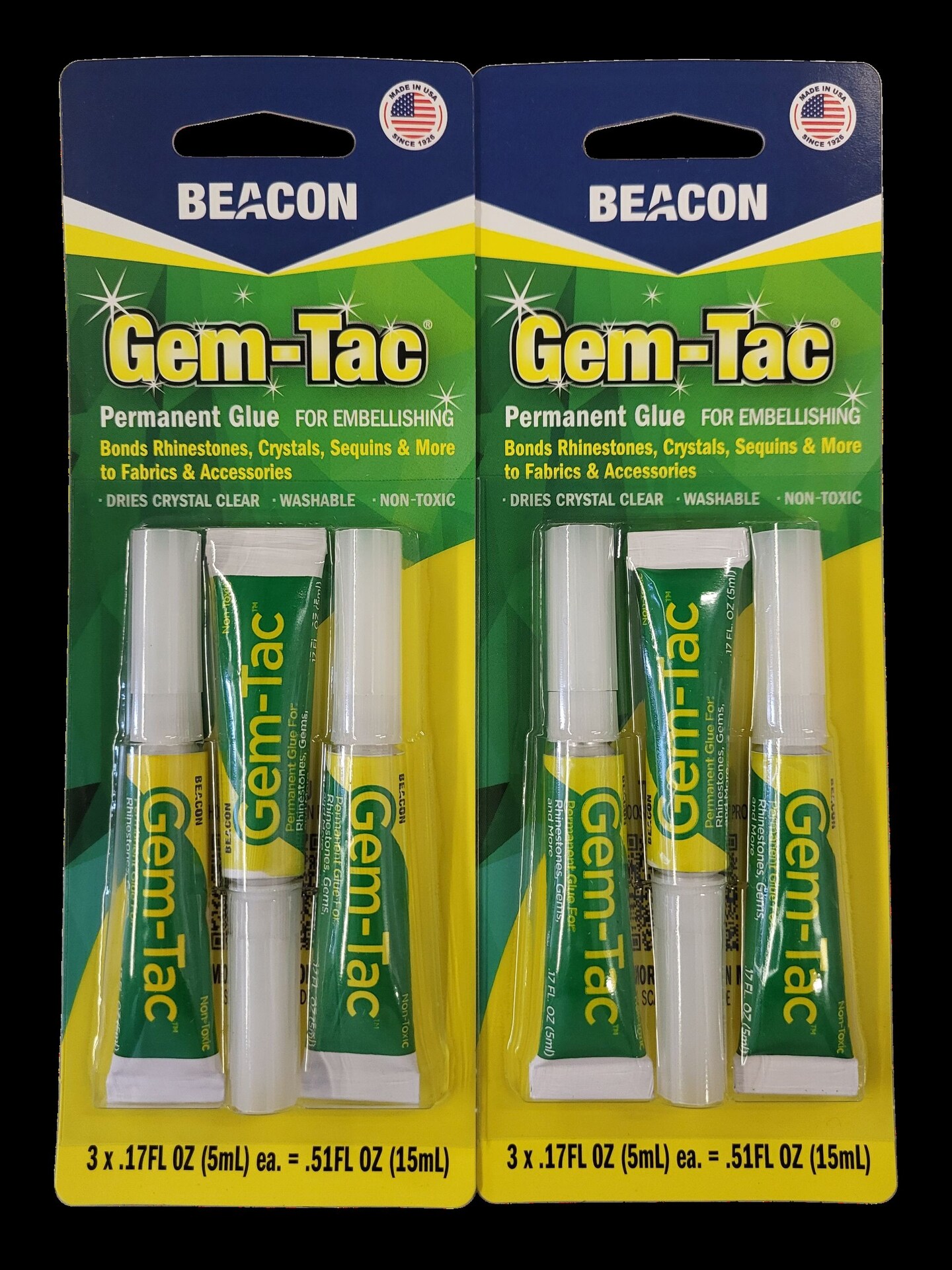 Beacon Gem-Tac Permanent Glue for Embellishing, MINI 3 Pack, 0.51 FL OZ Total, Clear