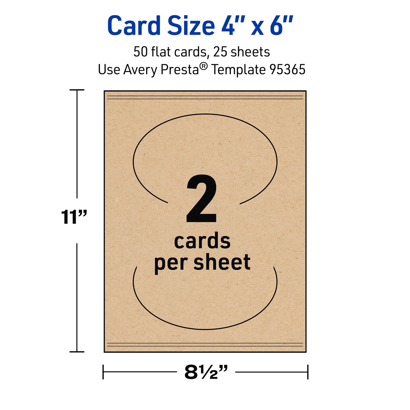 Avery Printable Oval Flat Cards, Sure Feed Technology, 4" x 6", Matte Kraft Brown Cardstock, Print-to-The-Edge, Laser/Inkjet Printable, 20 Total, Great for Product Branding, Marketing, and More