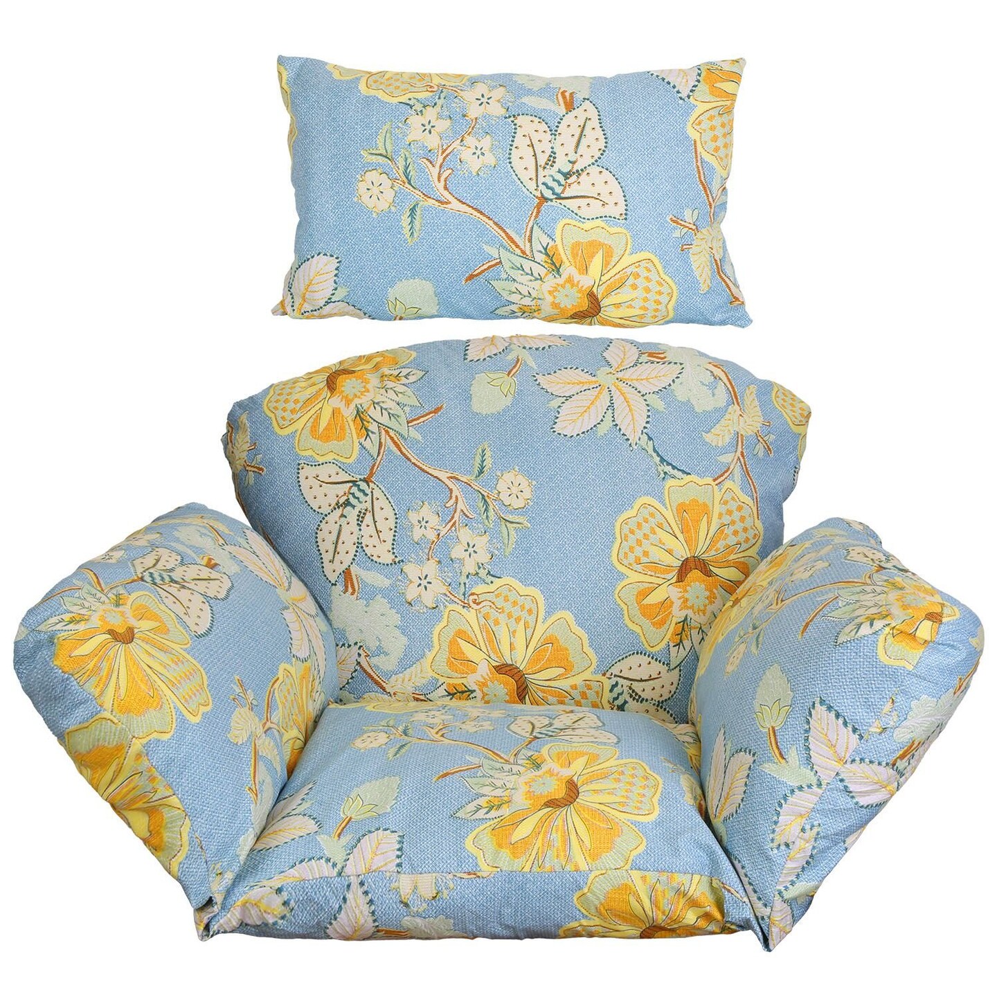 Edge Collections - 45" x 49" - Multicolor - Hanging Egg Chair Cushion Light Blue with Yellow Leaf - 1 set