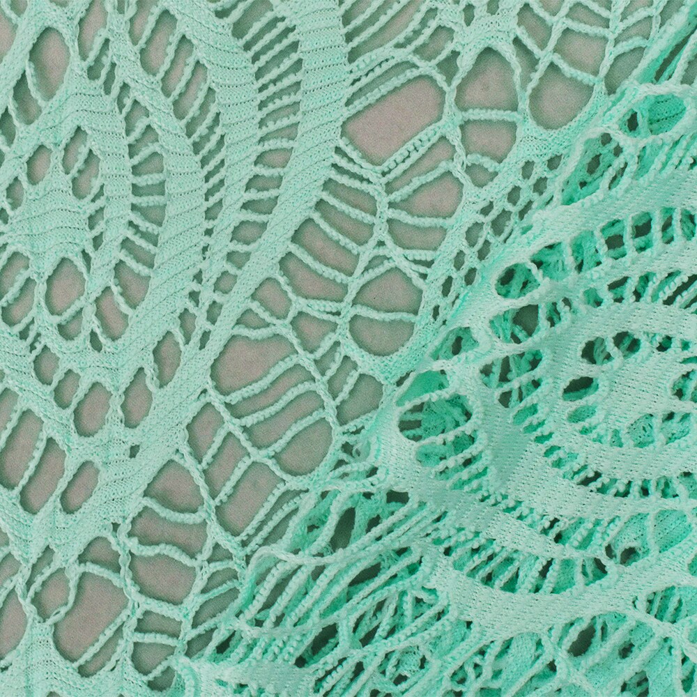 Beachy Teal Abstract Stretch Poly Crochet Knit Fabric By the Yard
