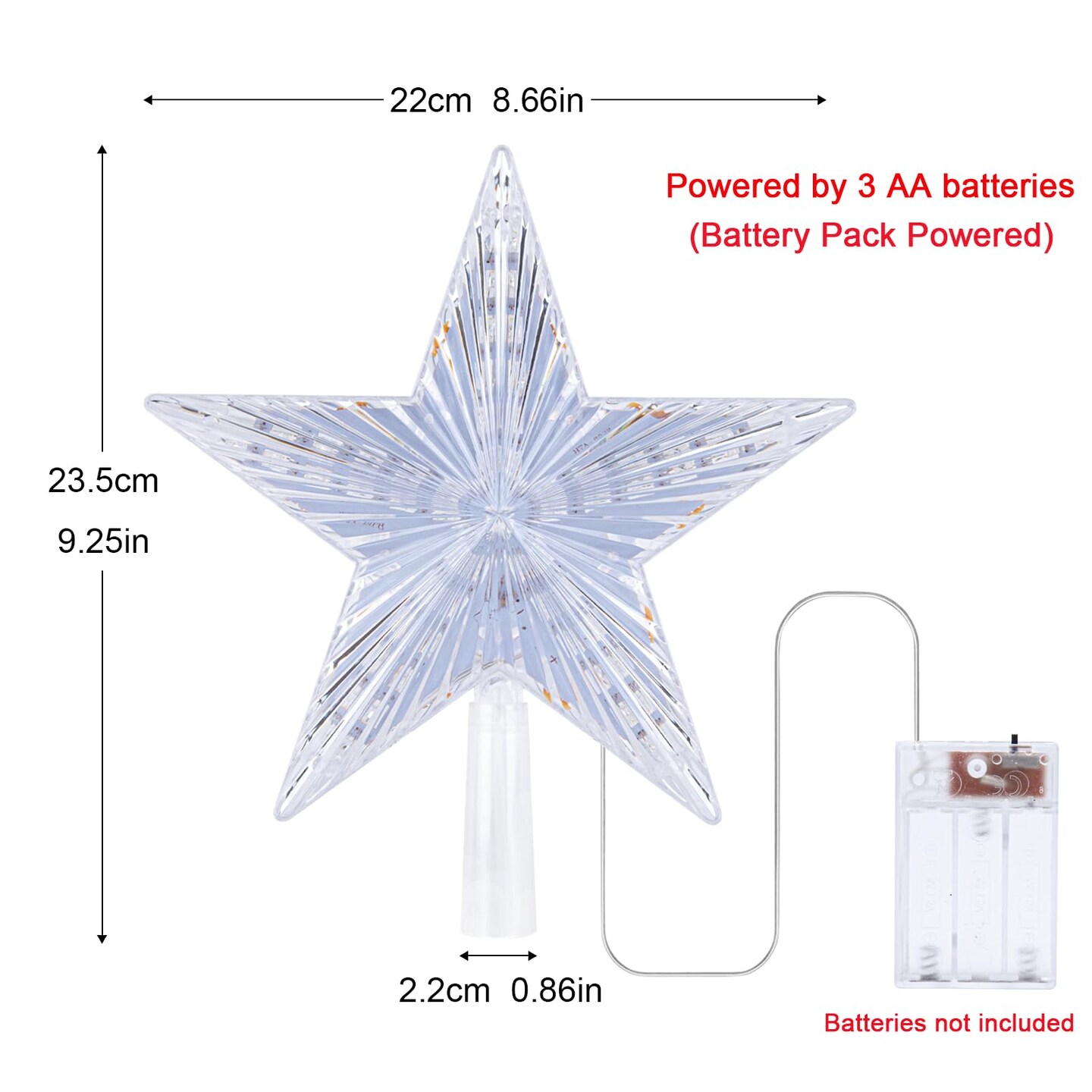 Christmas Tree Topper Star Warm White Light Christmas Tree Decor for Christmas Holiday Home Fit for General Size Xmas Tree, 8.7 Inch