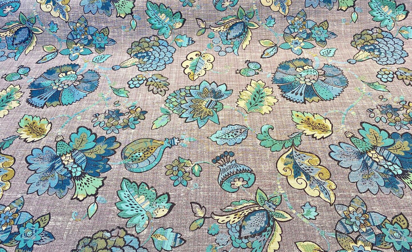 1 Yard Jacobean Blue Green Floral Drapery Upholstery Fabric Polyester 100% Backed 58 Inch Width