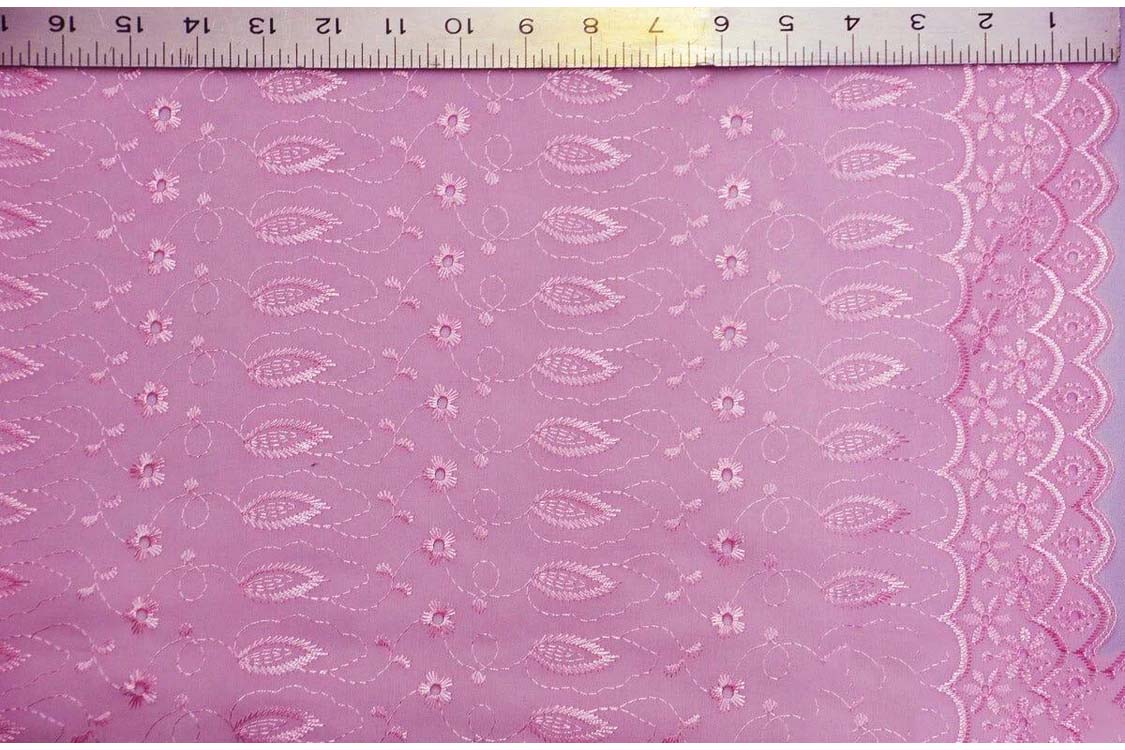 Polyester Cotton Eyelet Embroidery Fabric Double Sided Scallop Border Soft Lightweight 45 Inch Wide