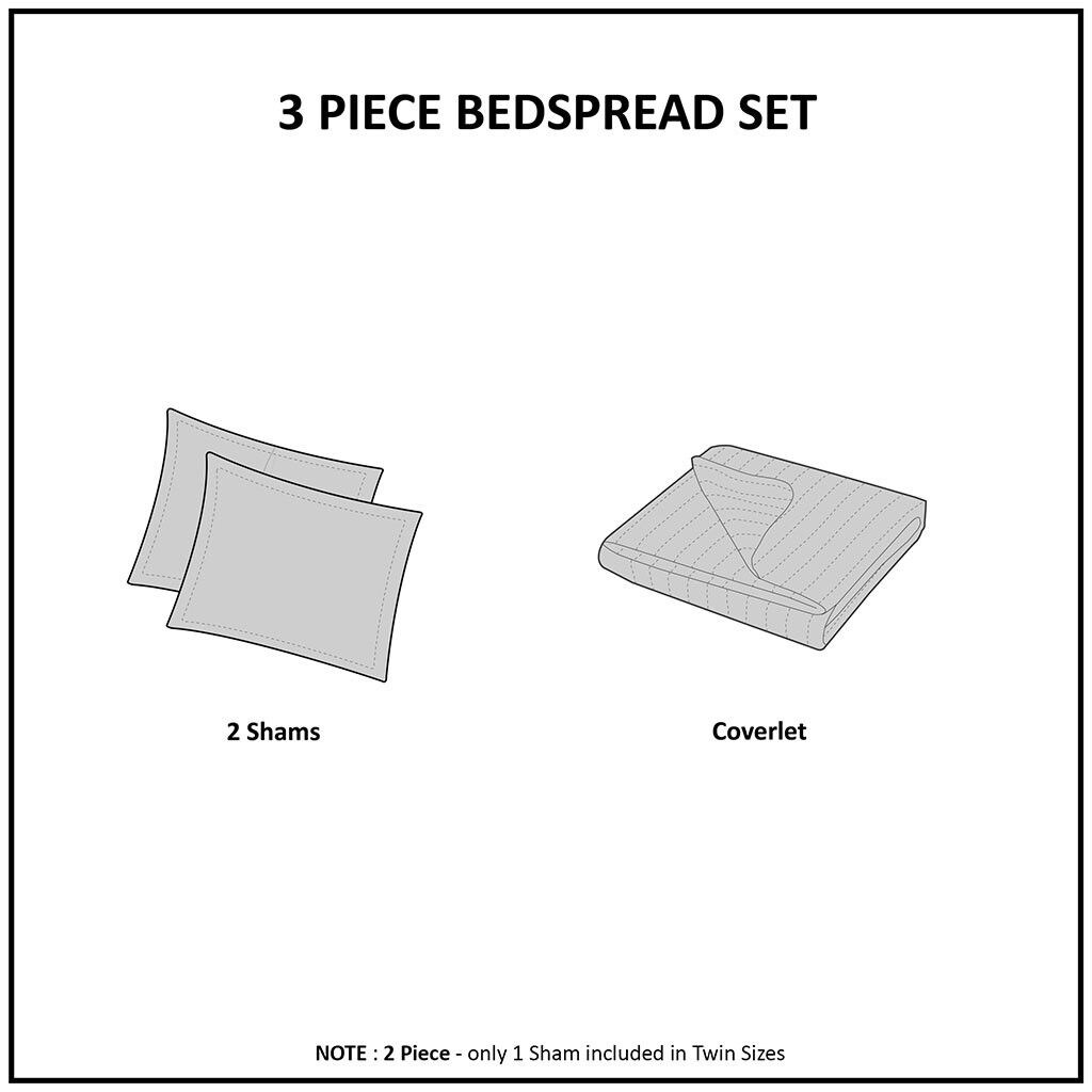 Queen Navy 3 Piece Split Corner Pleated Quilted Bedspread Set