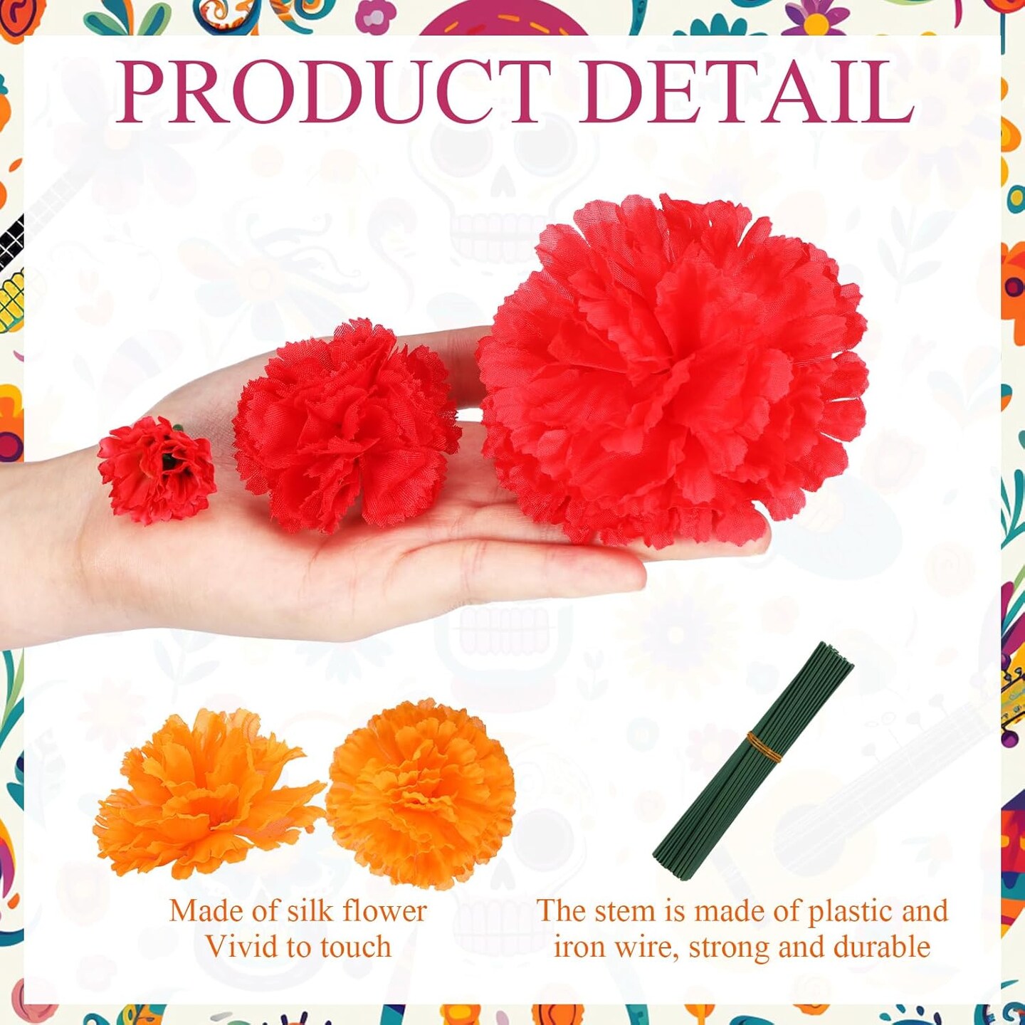 108 Pcs Marigold Flower Heads Bulk Day of The Dead (Colorful)