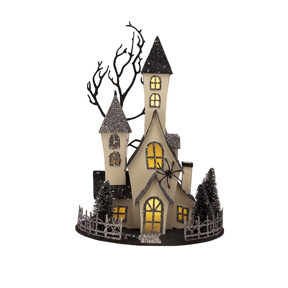 Edge Collections - Black &#x26; Beige - Haunted House Tabletop Holiday Halloween Decor Battery Powered - 1 Piece