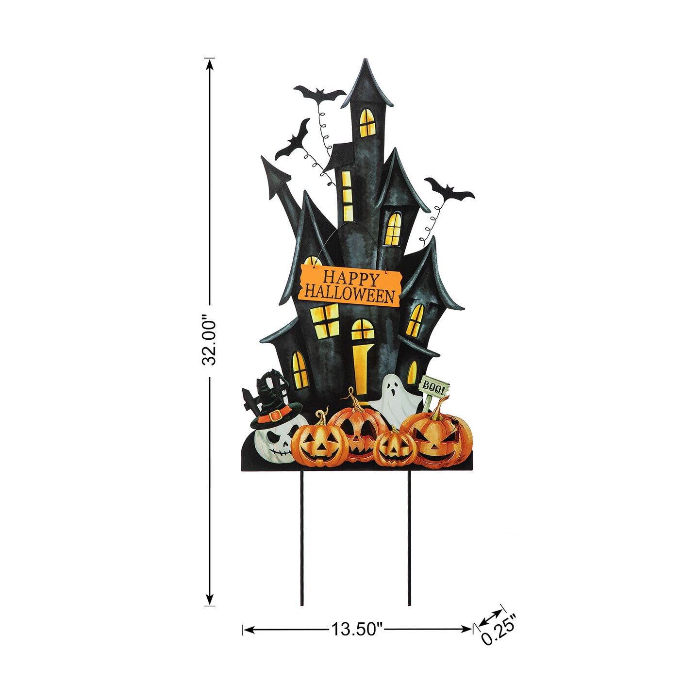 Set of 2 32&#x22;H Halloween Metal Haunted House Yard Stake