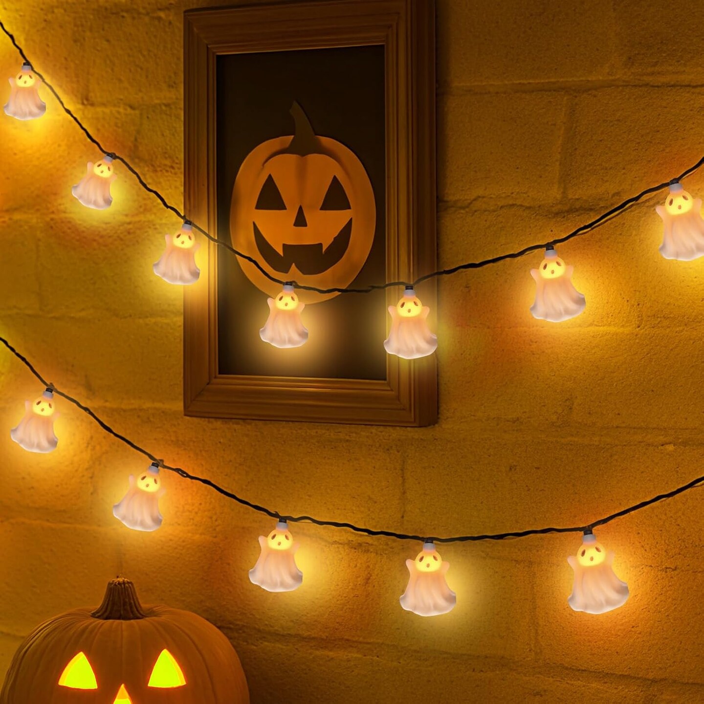 8.5ft 10 White Ghost Lights Waterproof Halloween Decoration String Lights(Ghost String Lights)