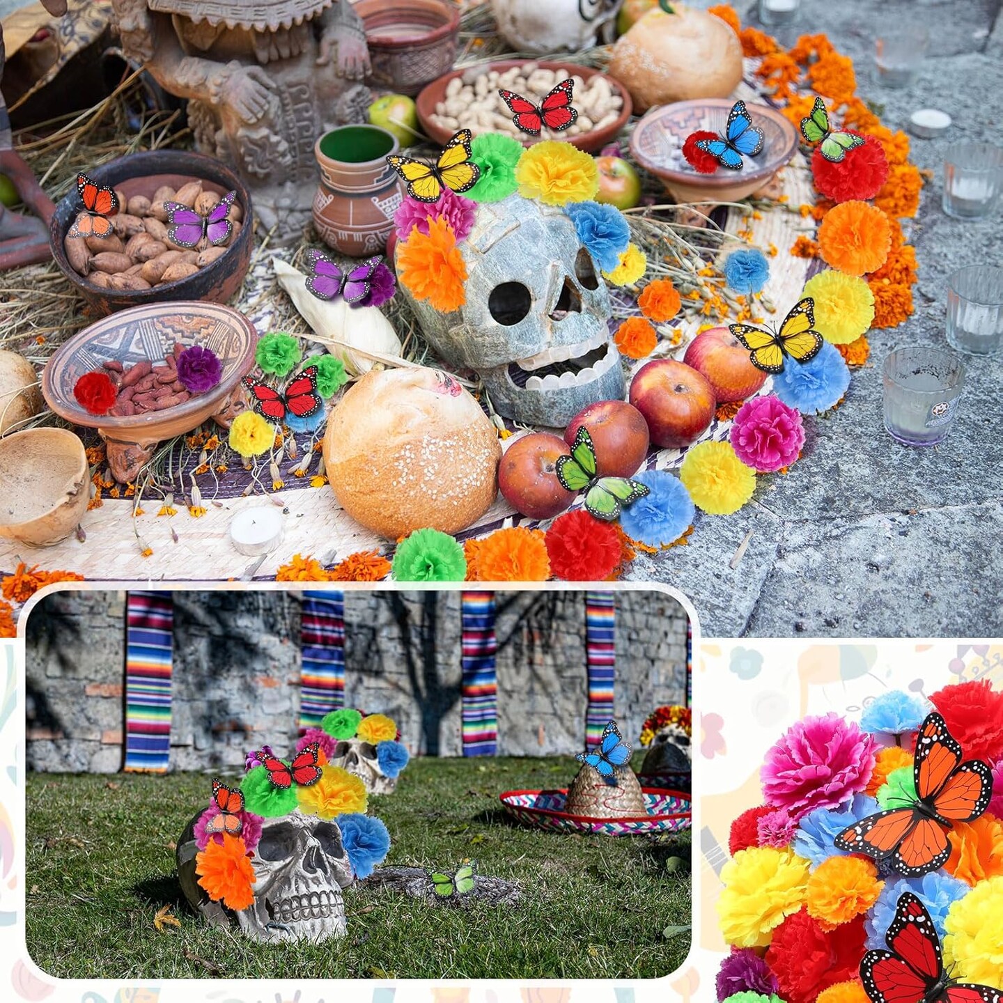90 Pcs Day of The Dead Decorations Marigold Flower (Multicolor) 11.02&#x22;D x 11.02&#x22;W x 1.57&#x22;H