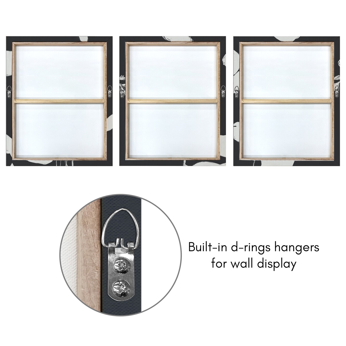 Americanflat Botanical Canvas Wall Art Featuring Cream Leaf Silhouettes - Black Background - Set of 3 - Gallery Wrap - Modern Wall Art