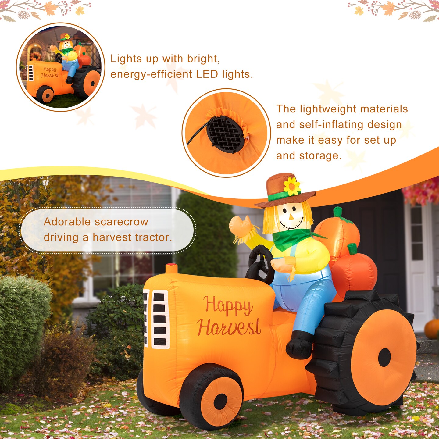 Set of 2 7ft Fall Lighted Inflatable Tractor Decor
