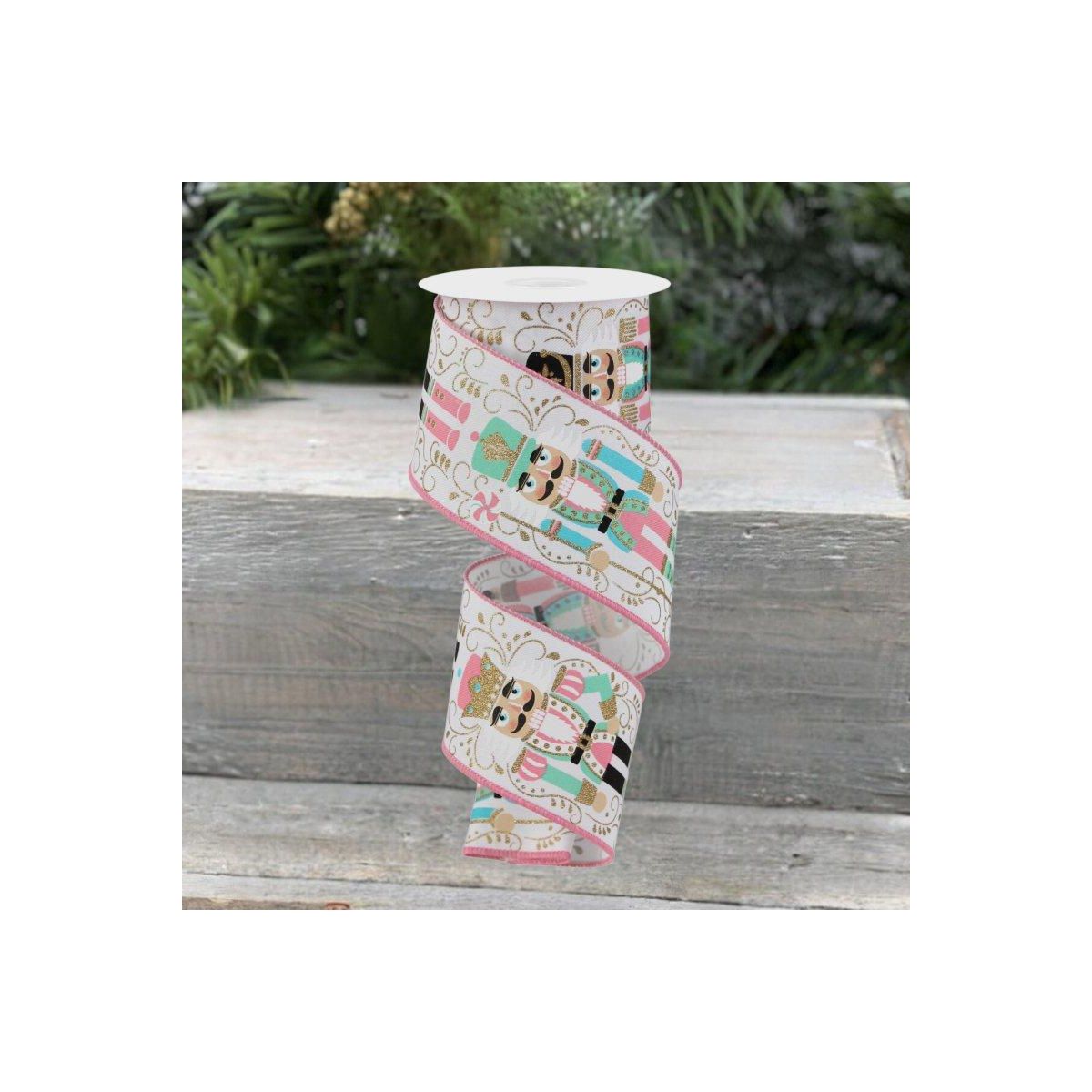 2.5&#x22; Nutcracker Ribbon: White/Pink (10 Yards)