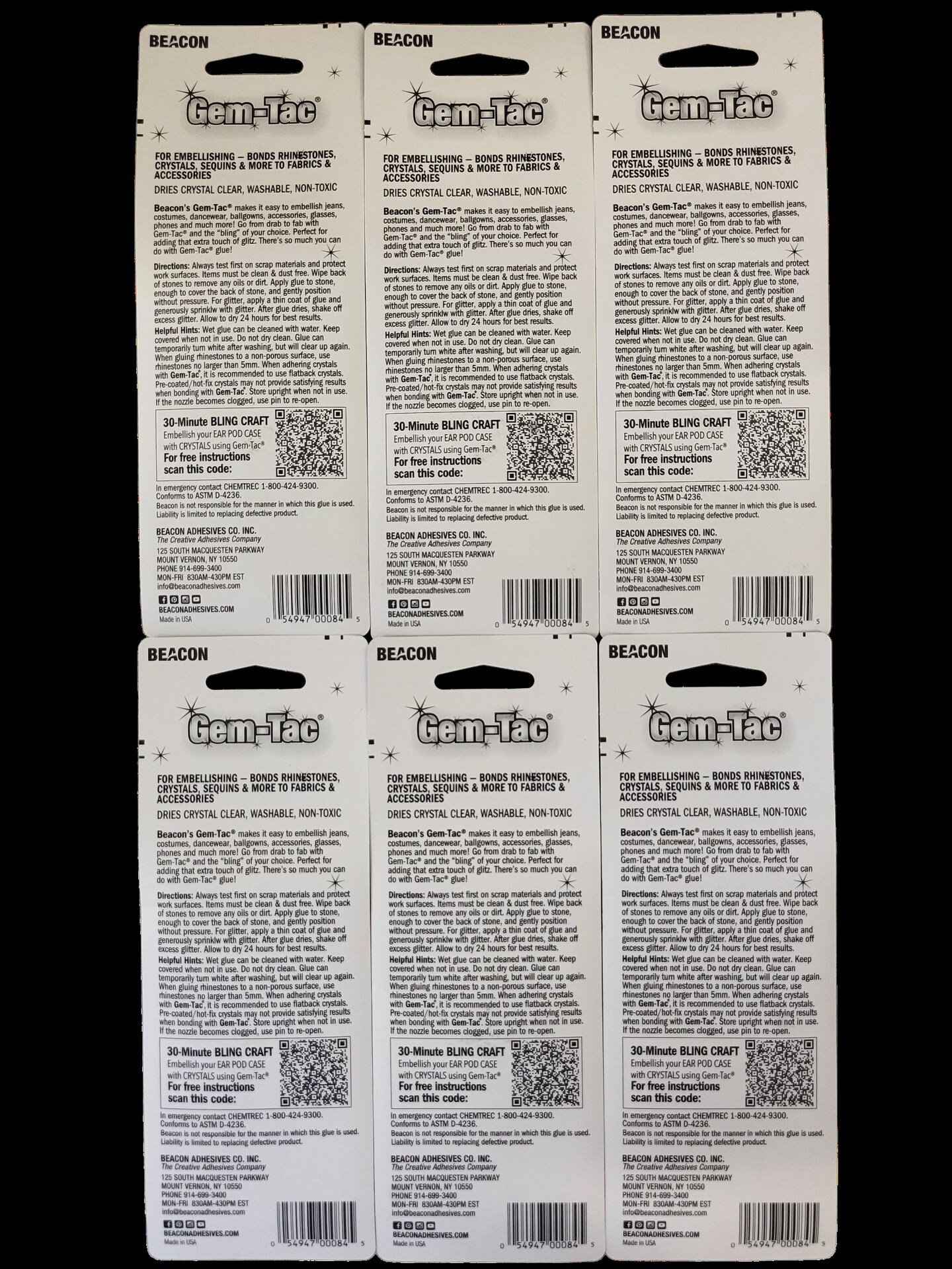 Beacon Gem-Tac Permanent Glue for Embellishing, MINI 3 Pack, 0.51 FL OZ Total, Clear