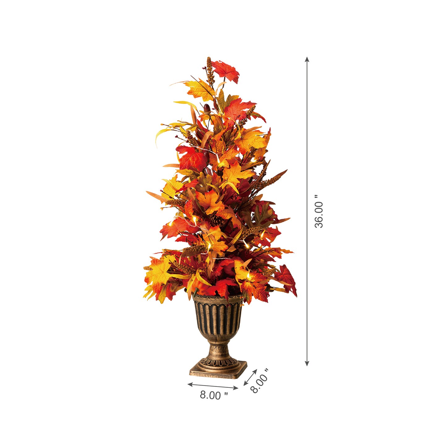 Set of 2 36&#x22;H Fall Lighted Maple Leaves Urn Potted Porch Tree with Timer, 20 Warm White Lights