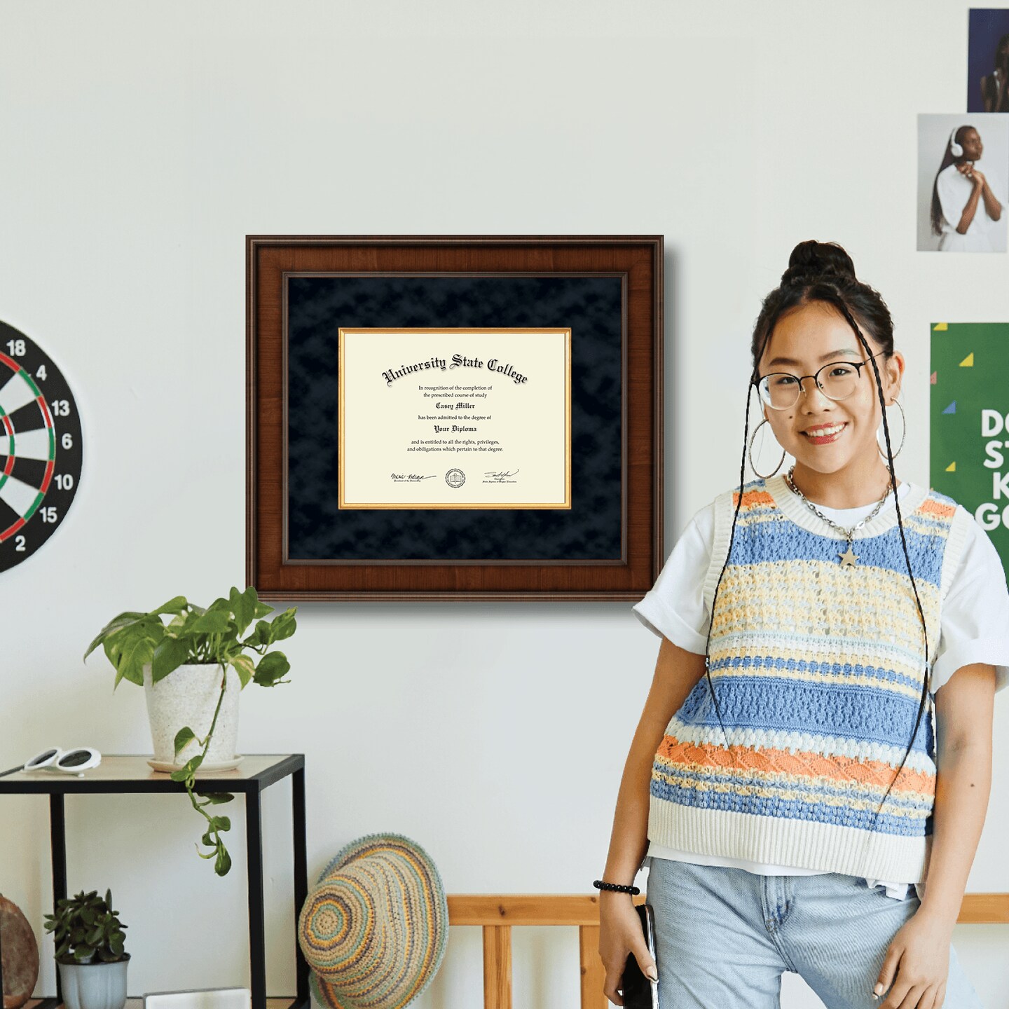 Framerly - 11"w x 8.5"h Presidential Diploma Frame - Solid Hardwood Moulding with Dark Walnut Finish and Black Suede Matting