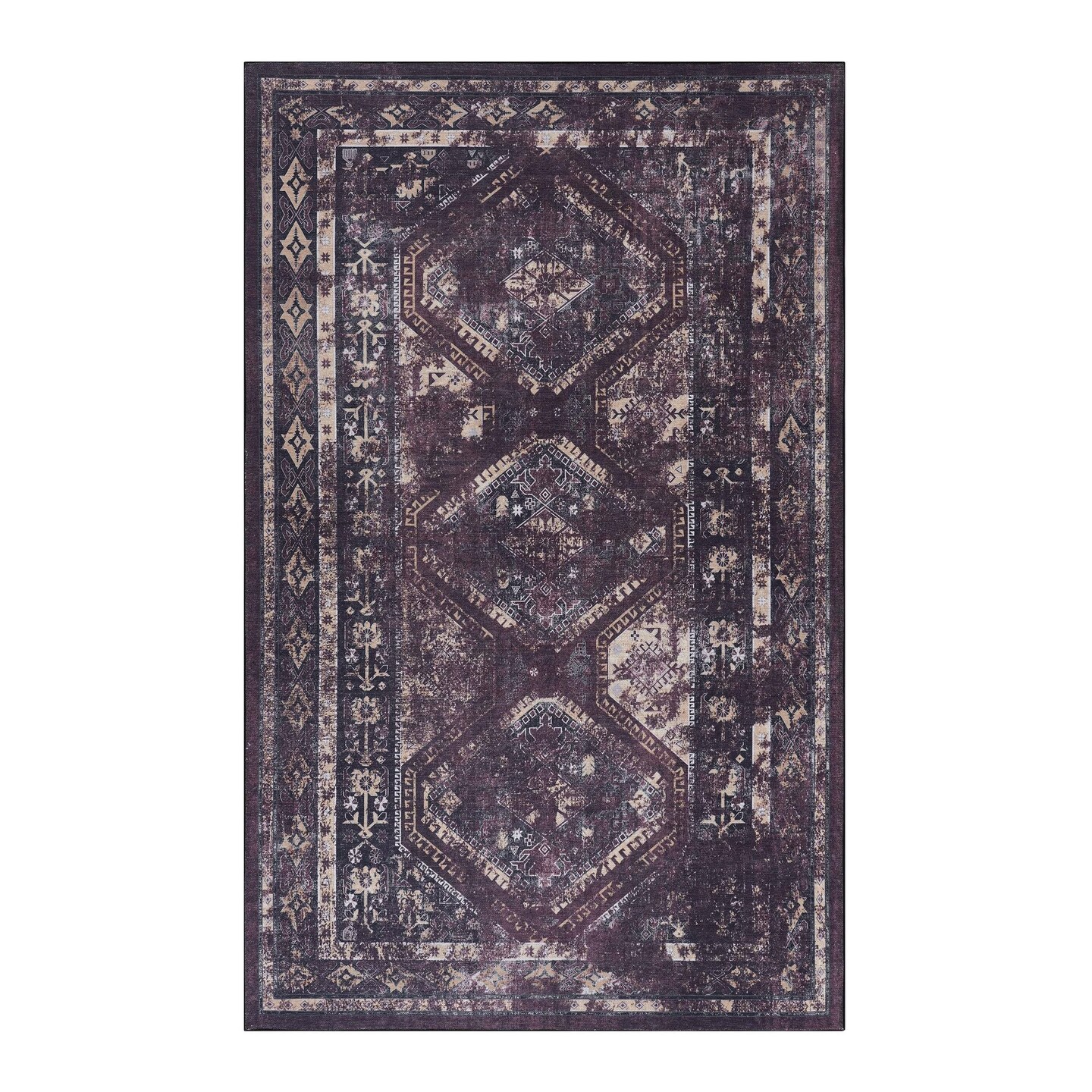 Edge Collections - 4 x 6 - Black & Burgundy - Area Rugs Washable Low-Pile Non-Slip Rug - 1 Piece