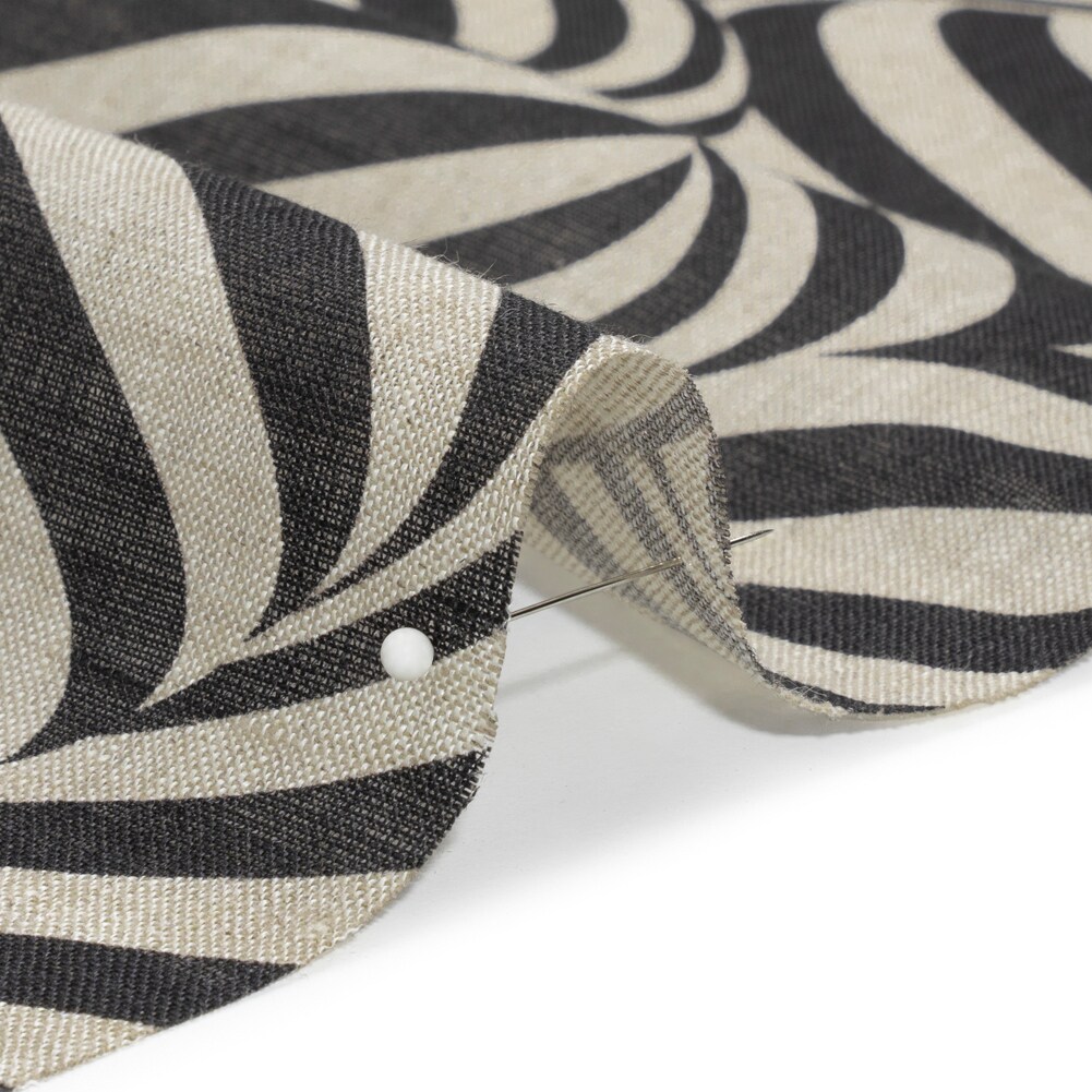 1 Yard Black and Beige Swirling Stripes Lightweight Linen Woven