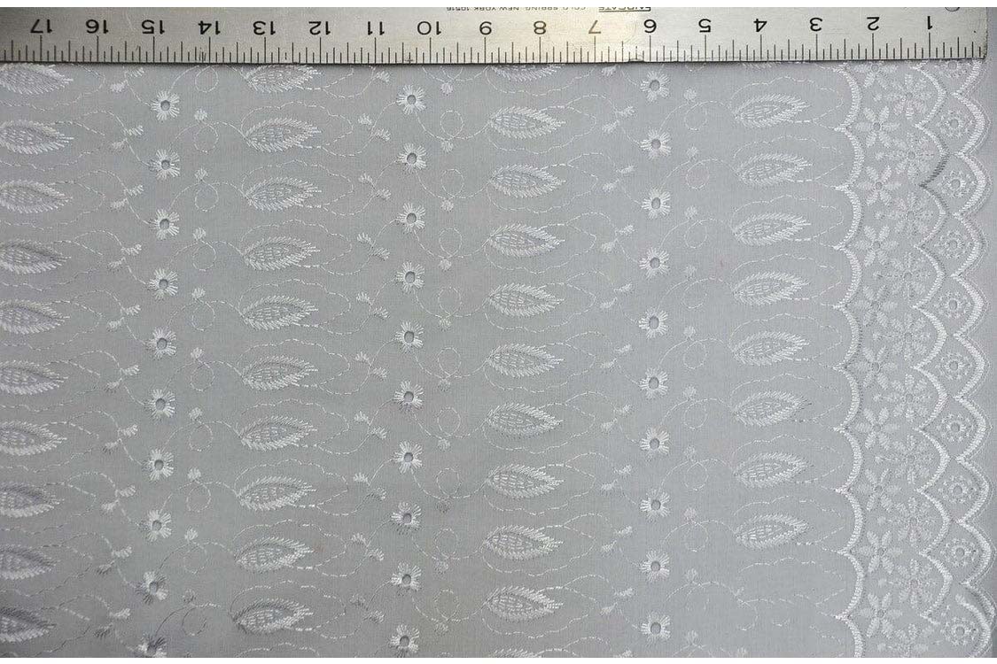 Polyester Cotton Eyelet Embroidery Fabric Double Sided Scallop Border Soft Lightweight 45 Inch Wide