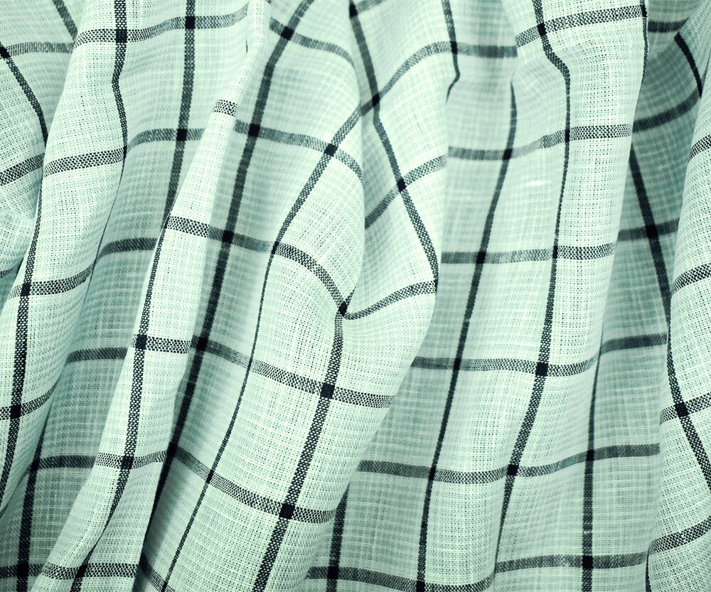 Teal-Gray-White Spence Bryson Grid Check Irish Linen Woven Fabric By the Yard
