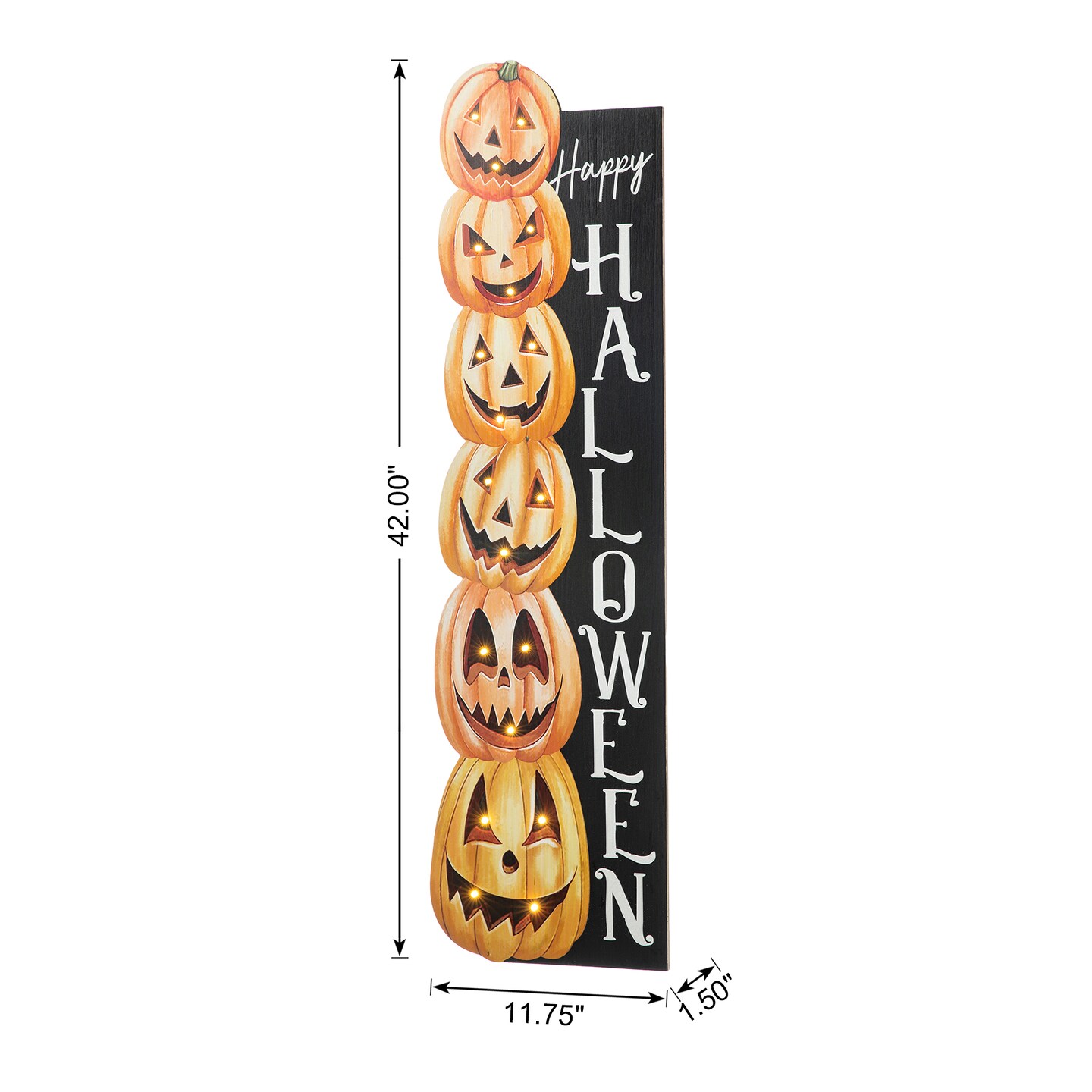 Set of 6 42&#x22;H Lighted Halloween Wooden Stacked Pumpkins Porch Sign with Timer
