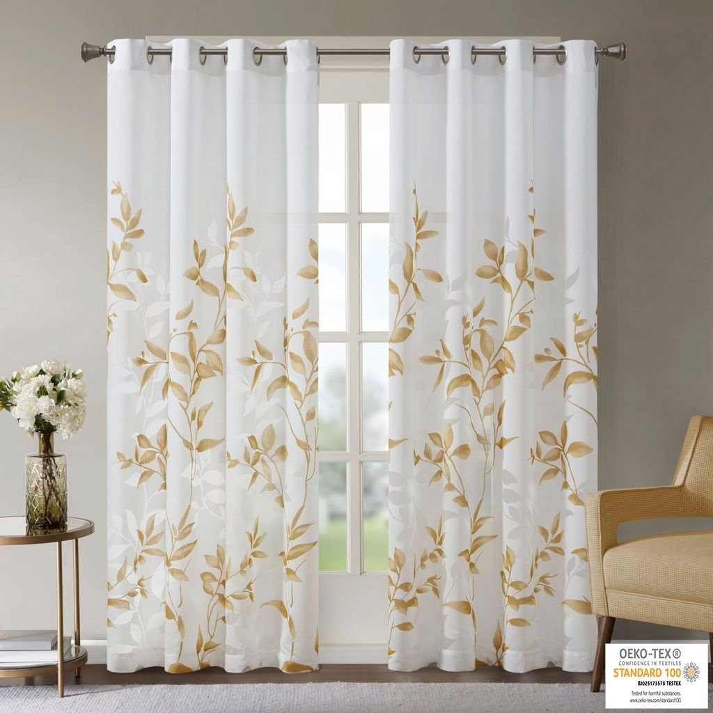 Edge Collections - 50" x 95" - White & Gold - Madison Park Printed Curtain Panel - 1 Piece