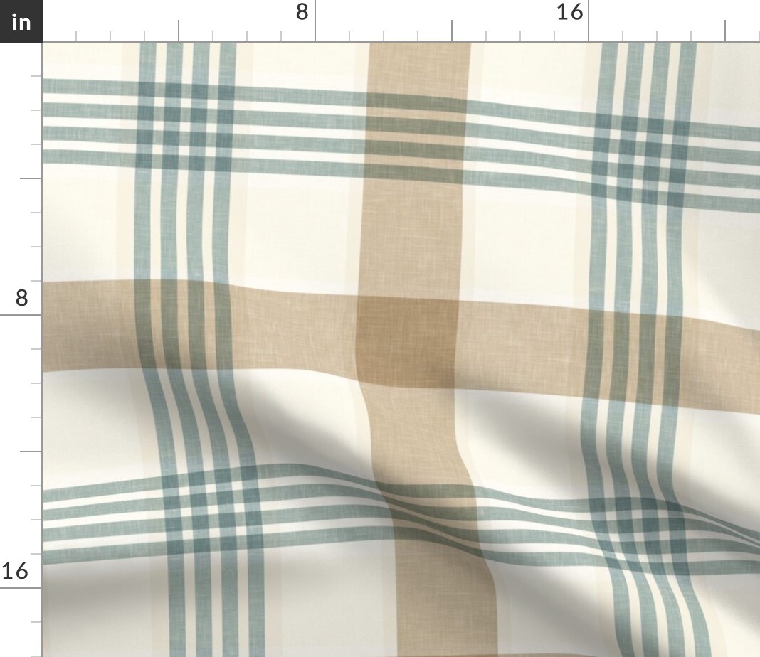Preppy Traditional Classic Plaid Cabincore Blue Khaki Neutral Beige Lines Summer Cabin Lake House Lodge Modern Farmhouse Rustic Country Vintage Custom Printed Fabric by Spoonflower Various Fabrics by the Yard or Fat Quarter