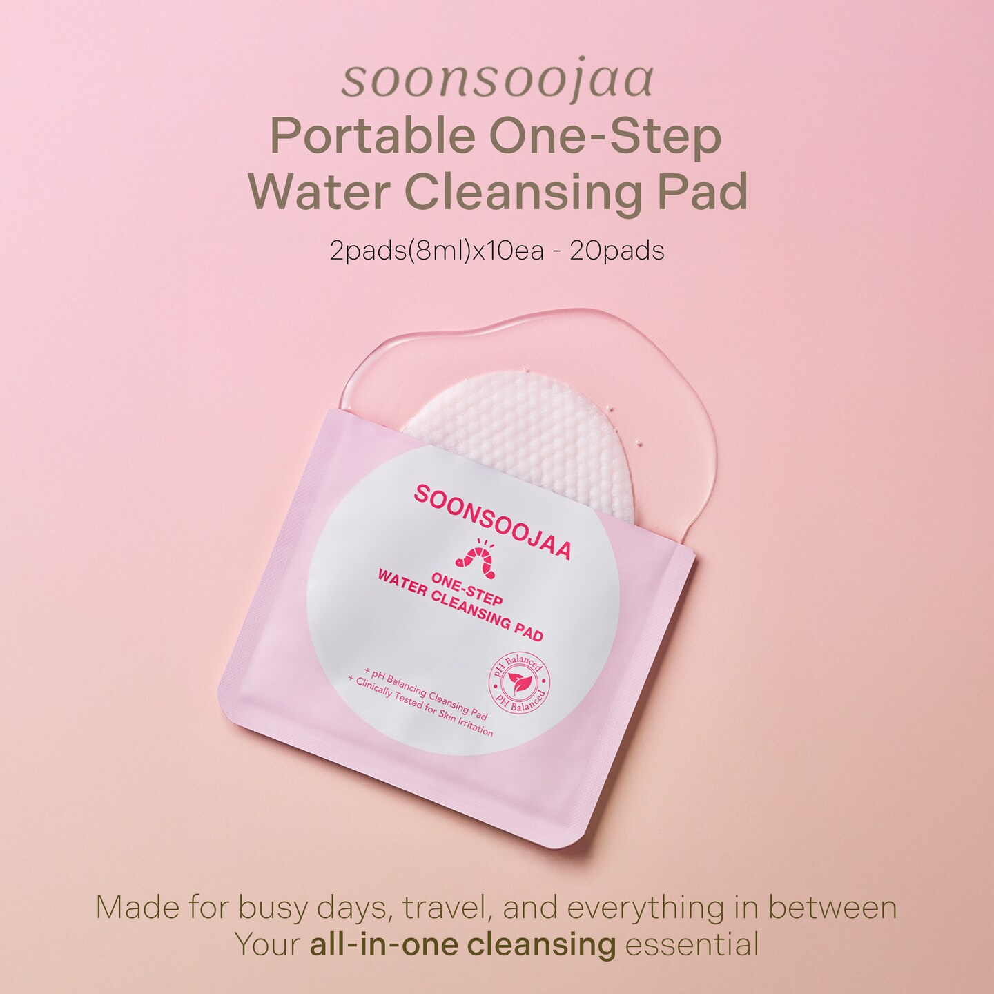 Soonsoojaa Portable One-Step Water Cleansing Pad 2pads(8ml) x 10ea (20pads)