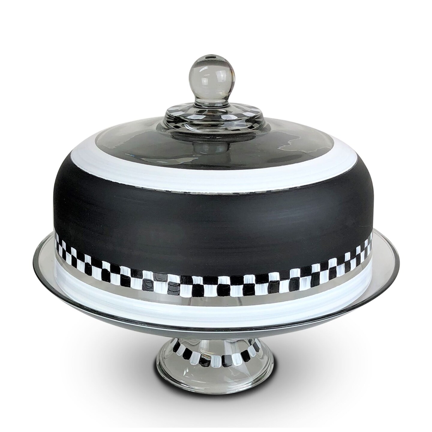 Golden Hill Studio 11 Black and White Round Checkered Chalk Cake Dome
