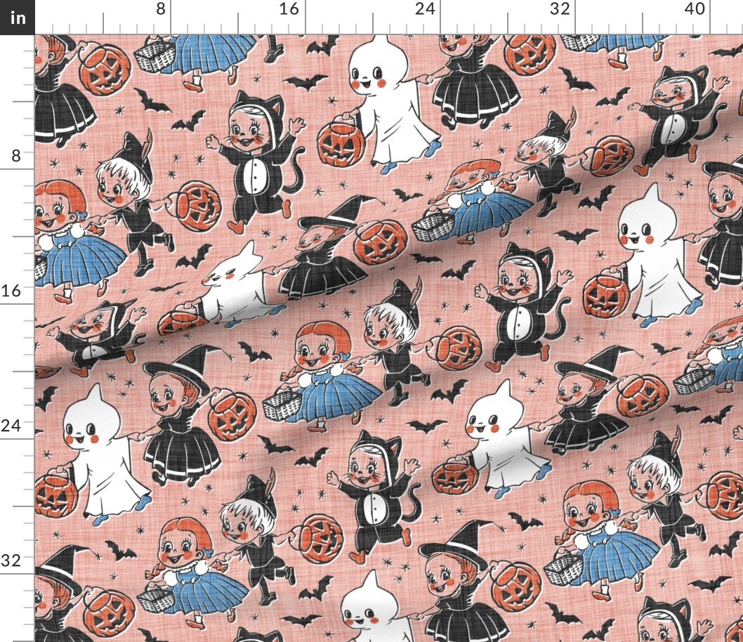 Various Fabrics by the Yard or Fat Quarter Retro Halloween Whimsical 1950S Ghost Pumpkin Witch Bats Jack O Lantern Black Cat Spooky Vintage Trick Or Treat Fall Autumn Costume Party Stars Custom Printed Fabric by Spoonflower
