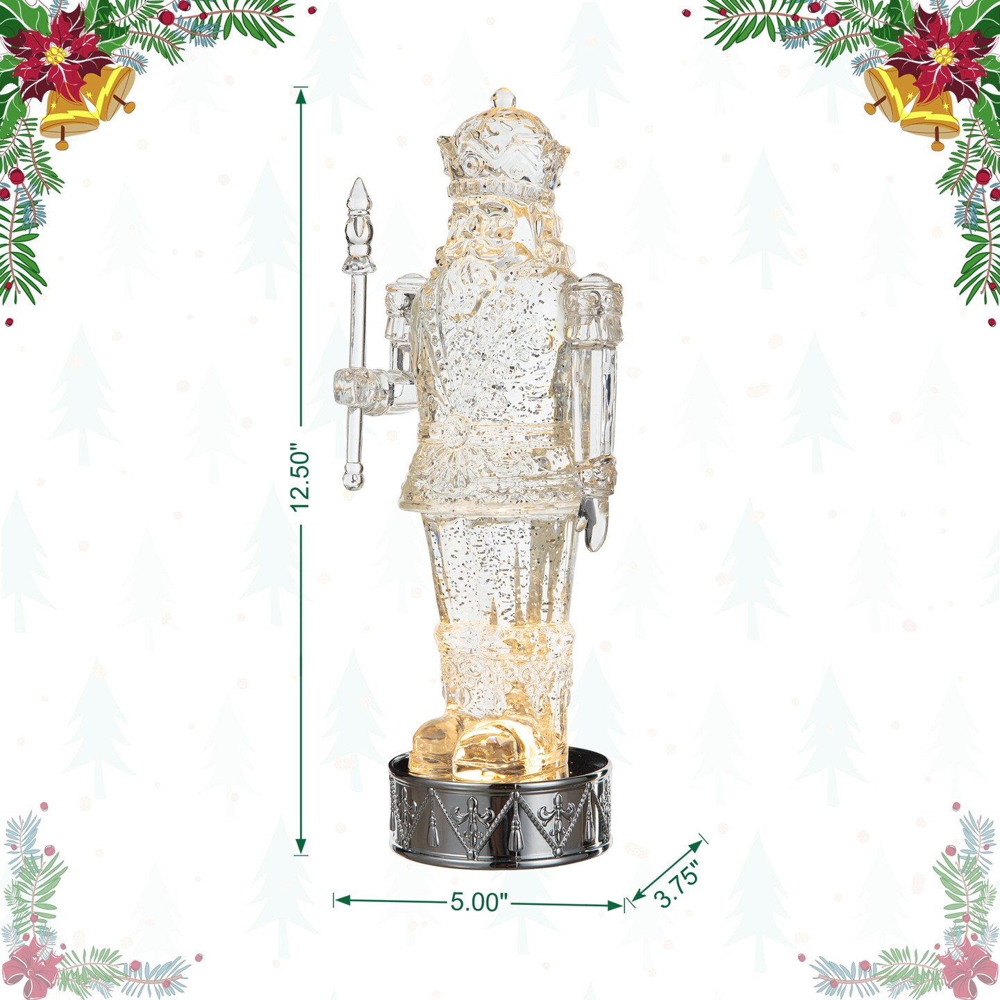 Set of 2 12.5&#x22;H Lighted Acrylic Crystal Nutcracker Figurine Waterglobe