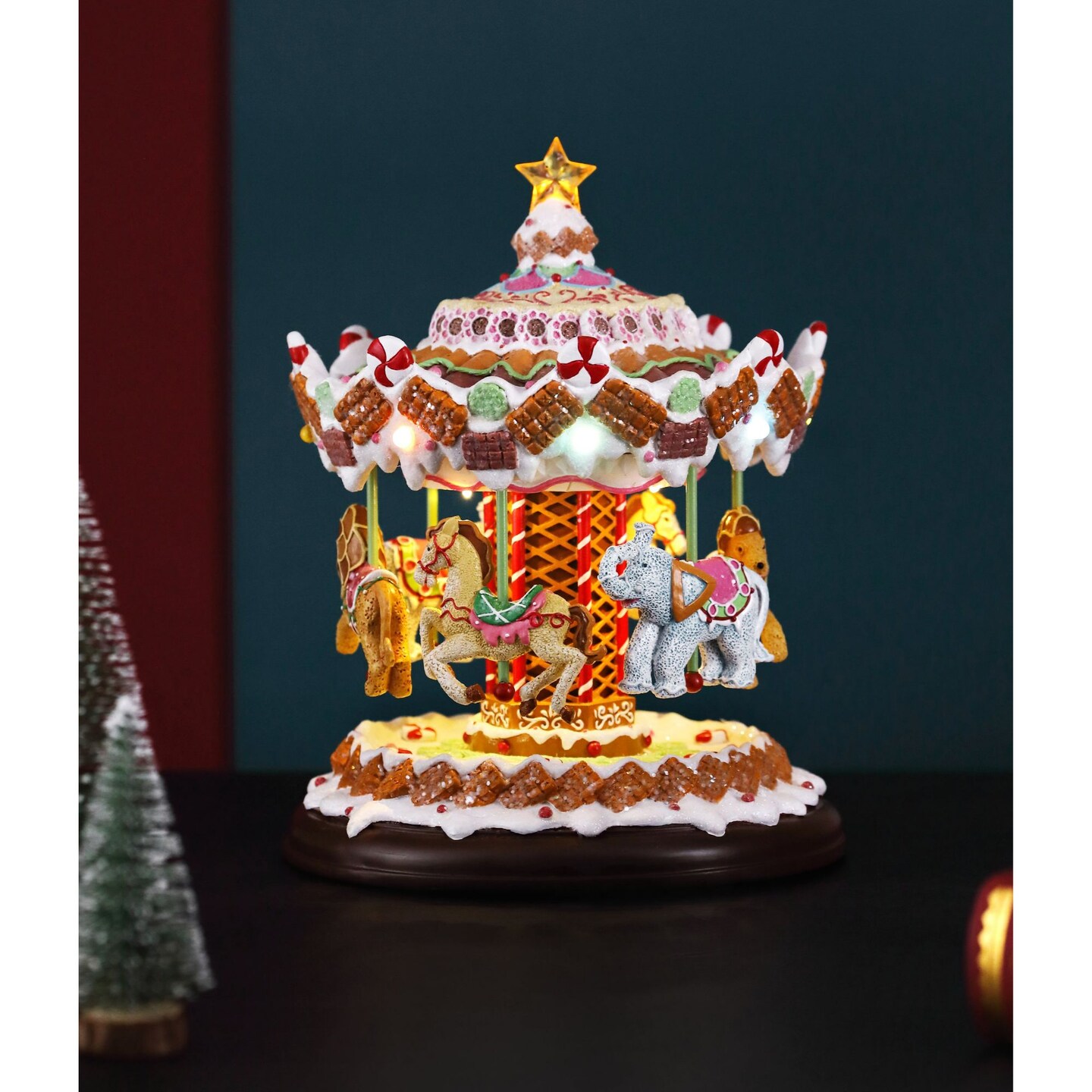 Icy Giftware Musical LED Lighted Candy Land Carousel Christmas Decorations - 11&#x22; - Multicolor