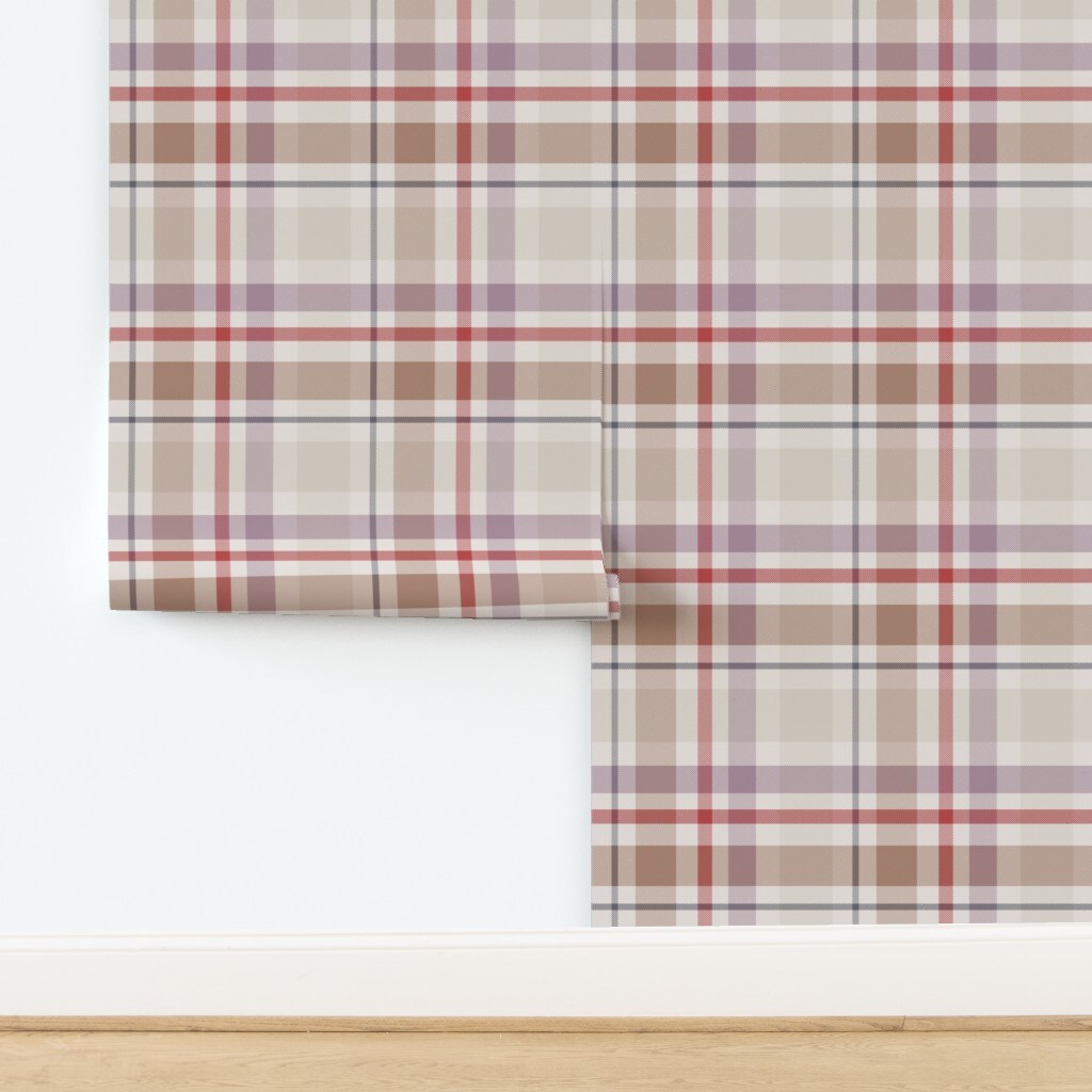 Cottagecore Farmhouse Rustic Plaid Purple Autumn Thanksgiving Earth Tones Classic Traditional Cabincore Cozy Cabin Camping Fall Decor Modern Custom Removable Wallpaper by Spoonflower Peel & Stick Wallpaper 2FT Wide