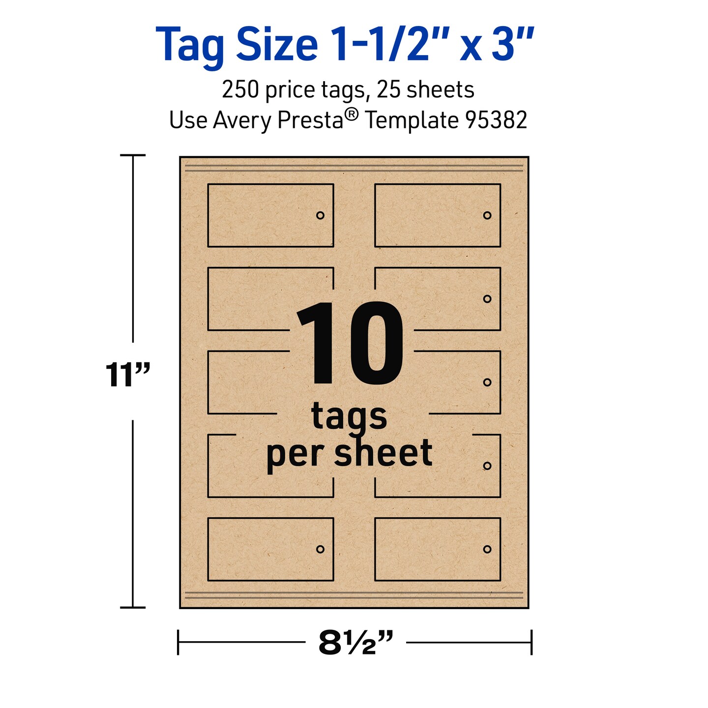 Avery Printable Rectangle Price Tags, Sure Feed Technology, 1-1/2" x 3", Matte Kraft Brown Cardstock, Print-to-The-Edge, Laser/Inkjet Printable, 100 Total