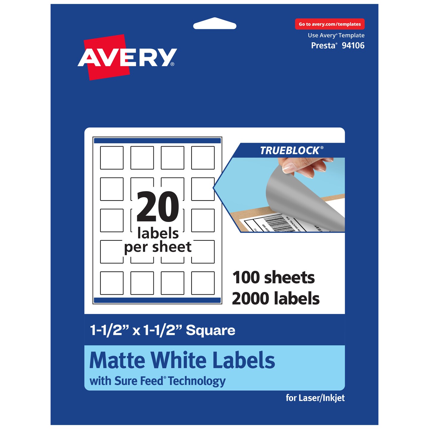 Avery TrueBlock Matte White Paper Labels, 1-1/2