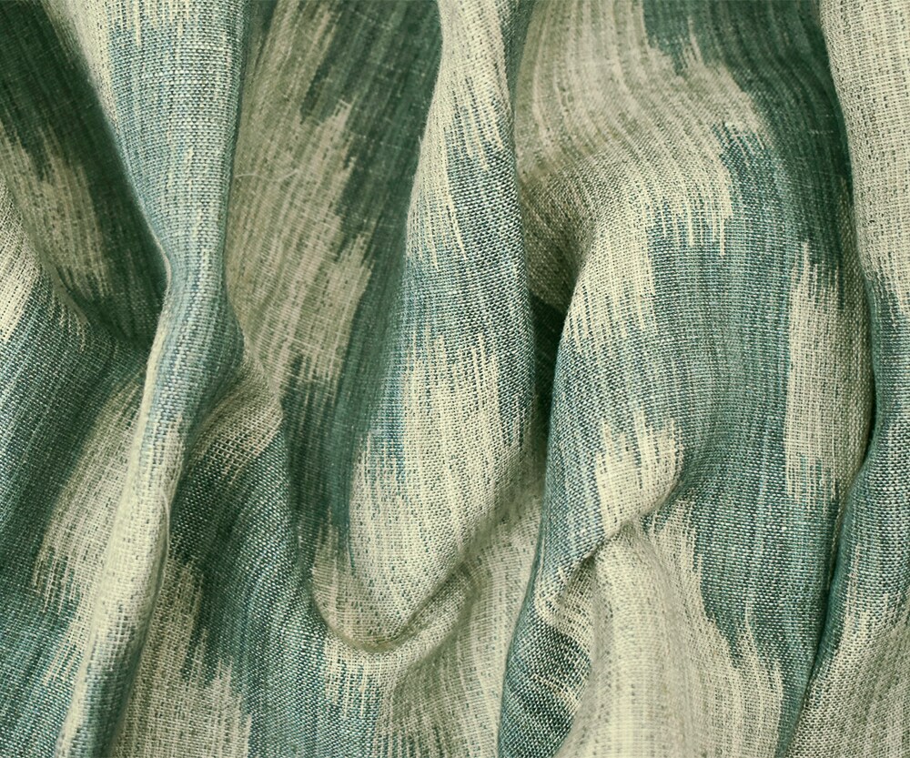 Blue-Taupe Cotton-Linen Ikat Pattern Double Woven Home Decorating Fabric By the Yard