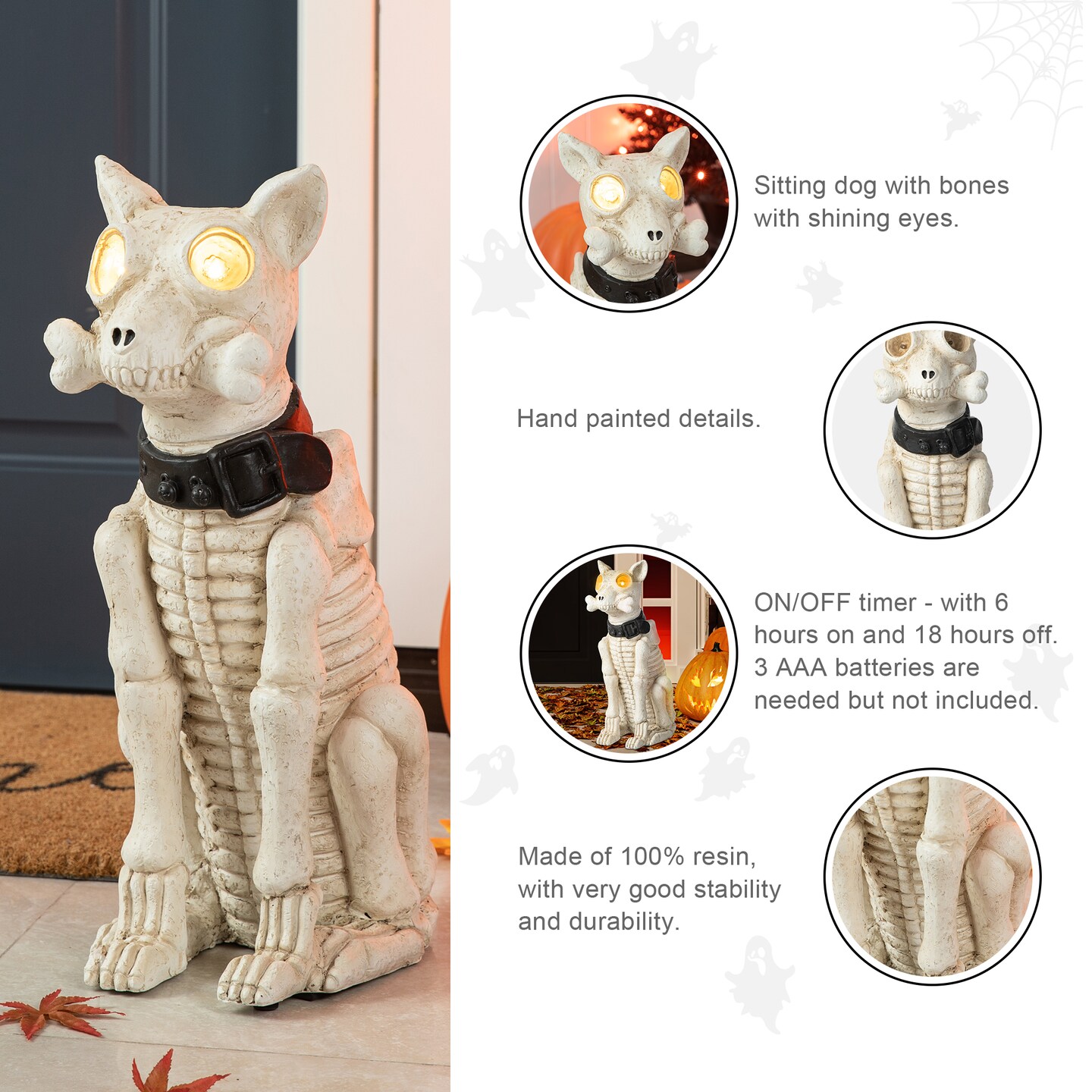 Set of 2 20.50&#x27;&#x27;H Ligted Halloween Lighted MGO Skeleton Dog Porch Decor with Timer