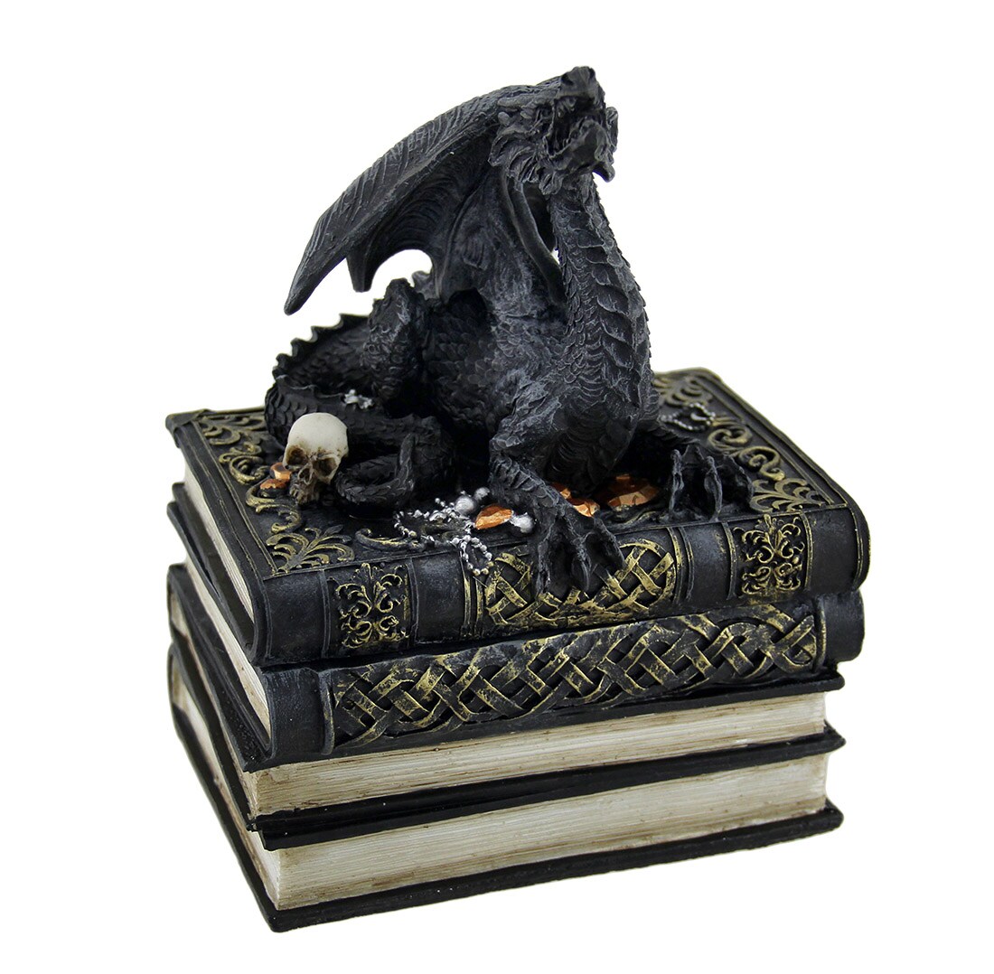 Medieval Dragon on Antique Books Trinket / Stash Box