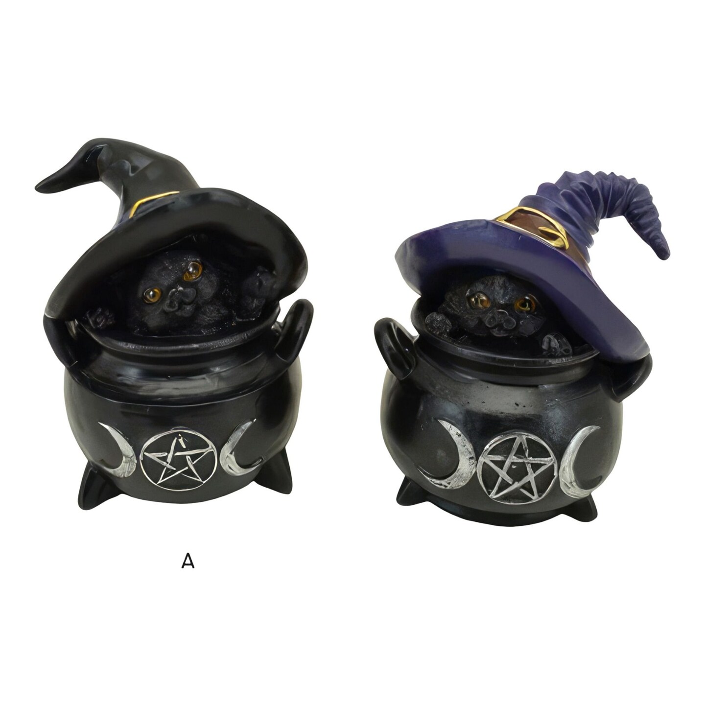Edge Collections - 3.5&#x22; - Black - Cat in Cauldron Figurine Home Decor Gift - 2 Pieces