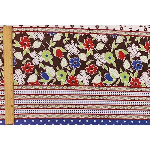 Brown/Multi Floral Dotted Stripe Printed Batiste Fabric By the Yard