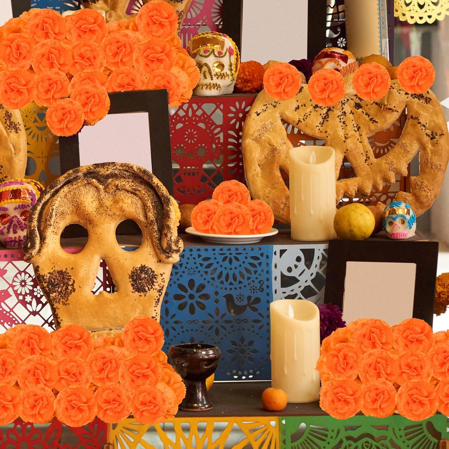 60 Pcs Artificial Marigold Flowers with Stems (Orange)