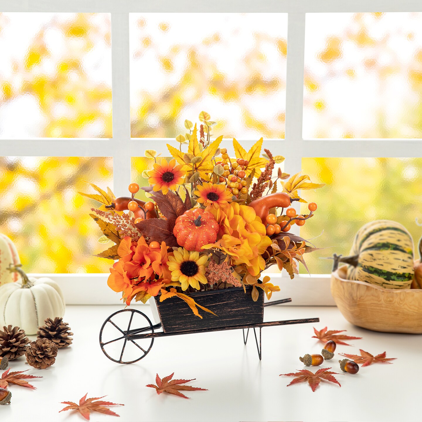 Set of 2 14&#x22;L Fall Floral Cart Centerpiece