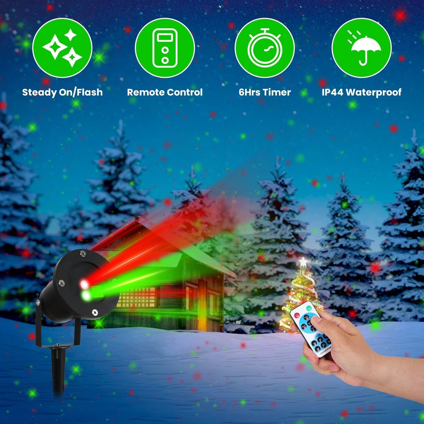 Edge Collections - 11&#x22; x 5&#x22; - Black - GPCT Outdoor Laser Projector Light 6 Hours Timer IP44 Waterproof - 1 Piece
