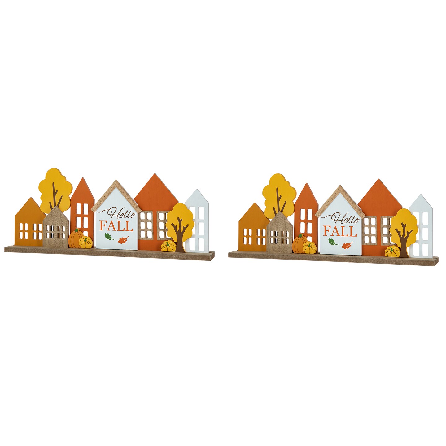 Set of 2 20&#x22;L Fall Wooden House Table D&#xE9;cor