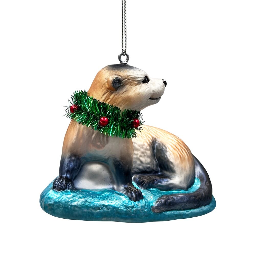 Cute Otter Glass Christmas Ornament, Exotic Animal Tree Decoration