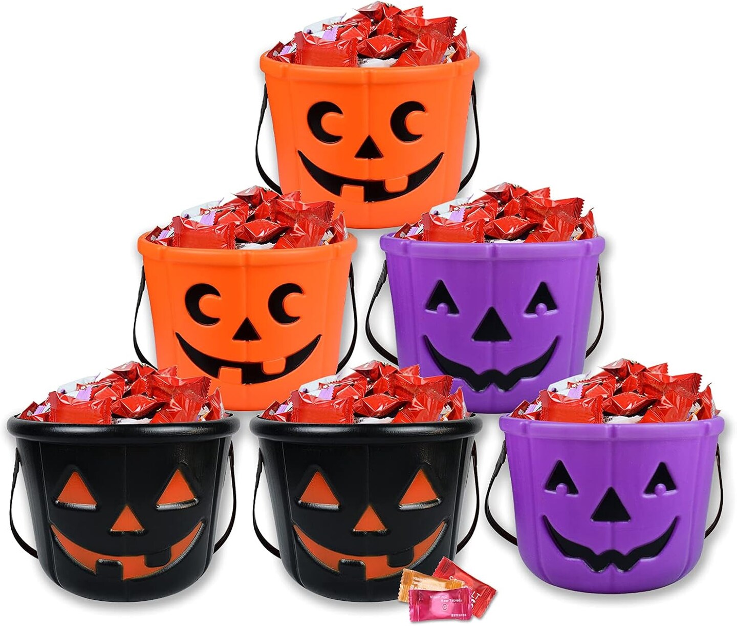 Halloween Pumpkin Bucket, Halloween Trick or Treat Pumpkin Bucket&#xFF0C;Large Halloween Candy Buckets with Handle for Party Decor (6Pack)