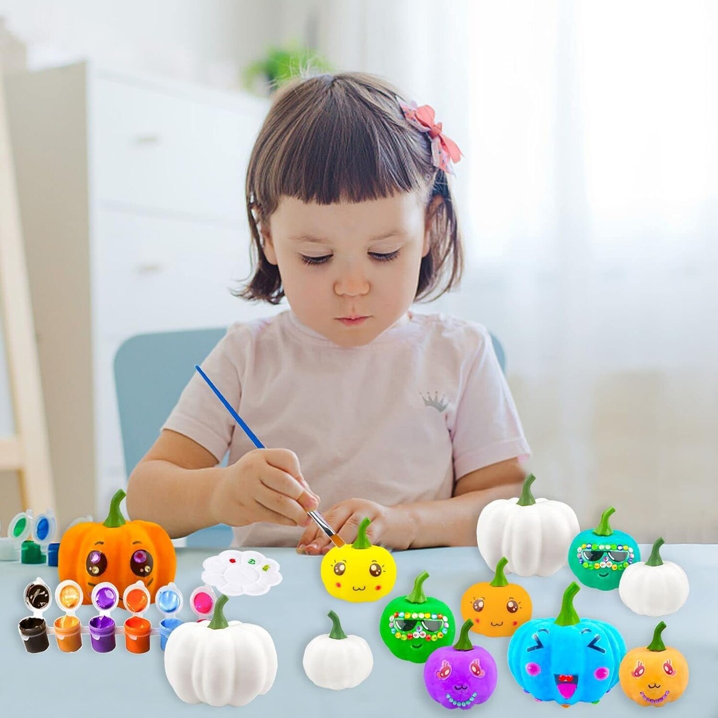 pumpkin 12 Halloween White Artificial Pumpkin Decorating Kit with Sticker Kids DIY Arts and Crafts for Halloween Party Thanksgiving Home Fall Decor Pumpkin Decor