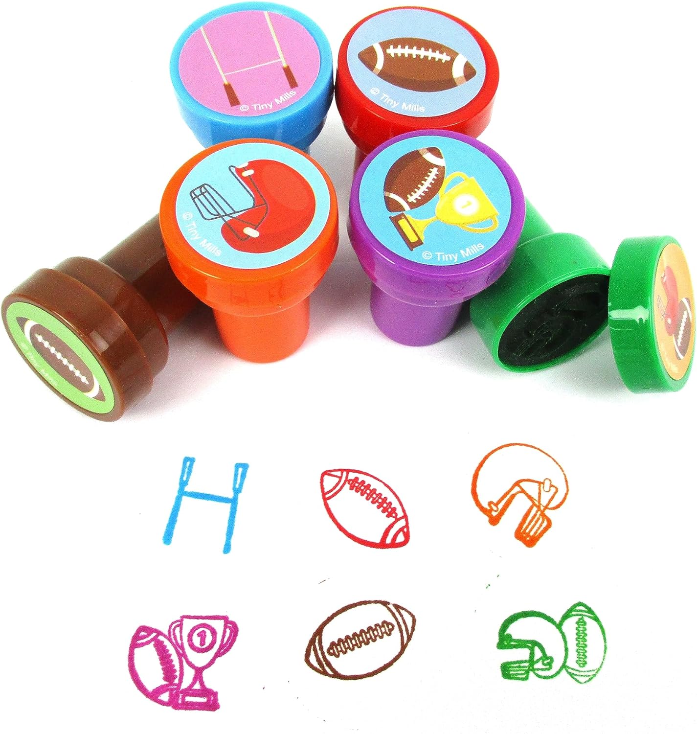 TINYMILLS 24 Pcs Football Themed Assorted Stamps for Kids Self Ink Stamps (12 Different Designs) Football Party Favors, Football Goody Bag Fillers, Carnival Gifts, Sports Party Favors