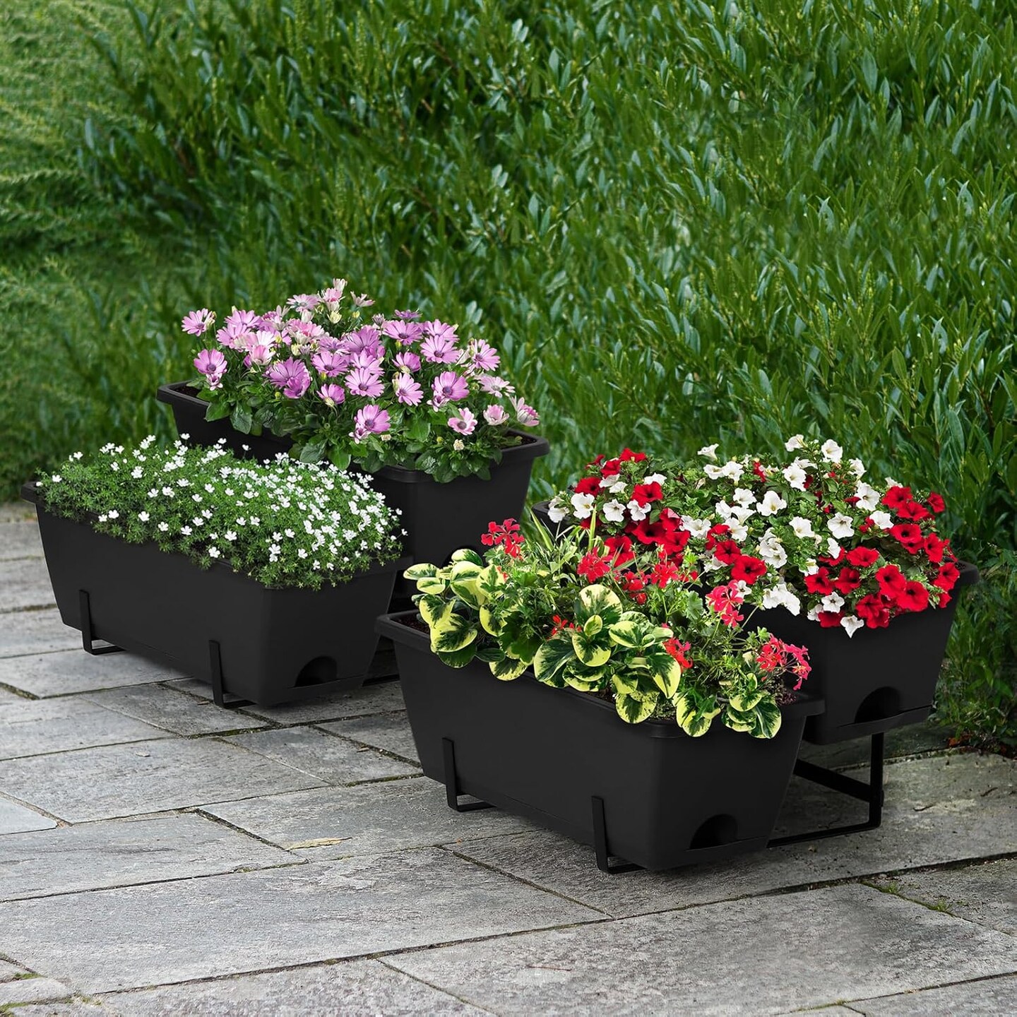 2 Tier Vertical Garden Planter 2 Pack Outdoor Herb Rectangle Raised Garden Beds for Flower Fruit Vegetable Elevated Garden Bed with Drain Holes for Balcony, Patio, Indoor, Black
