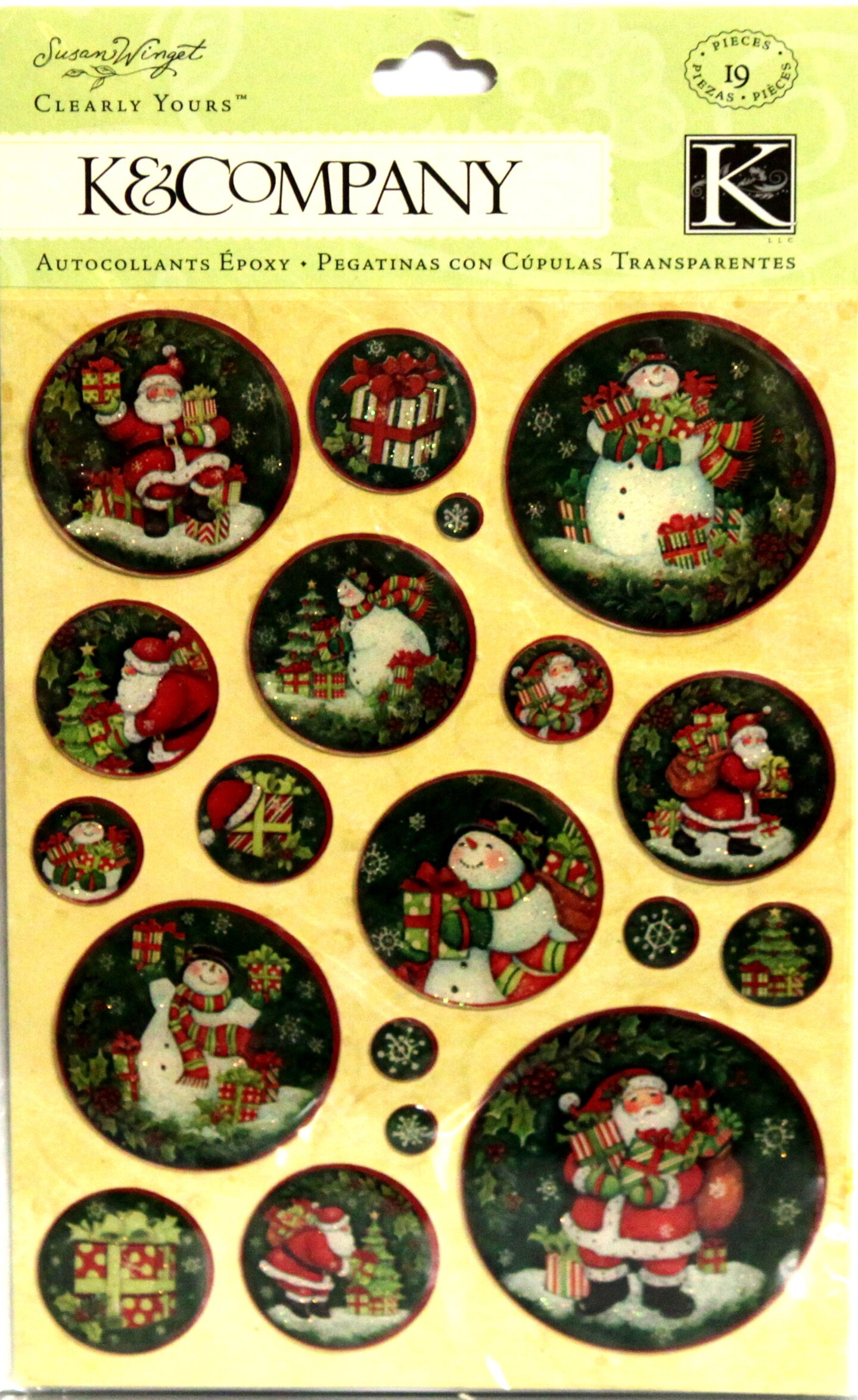 K &#x26; Company Susan Winget Glad Tidings Santa &#x26; Snowmen Clearly Yours Dimensional Epoxy Stickers